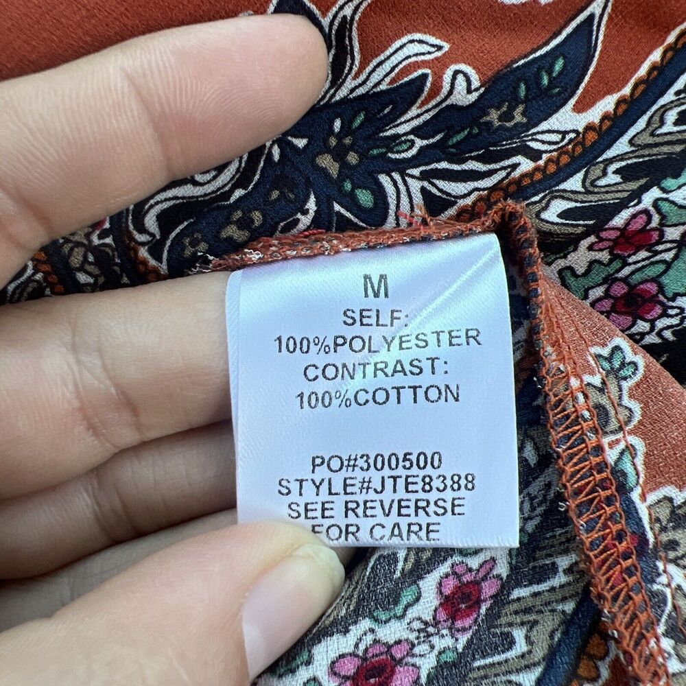 Promesa Women’s Paisley Rust Boho Bohemian‎ Peasant Top Medium Fairy - Picture 5 of 9